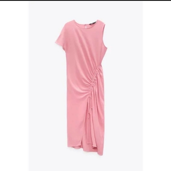 ZARA Pink Draped Asymmetric Dress Medium Summer Dress Casual Ecclectic - Picture 2 of 8